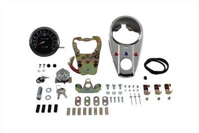 V-Twin Chrome Three Light Dash Panel Kit with 2:1 Ratio Speedometer - 39-0910