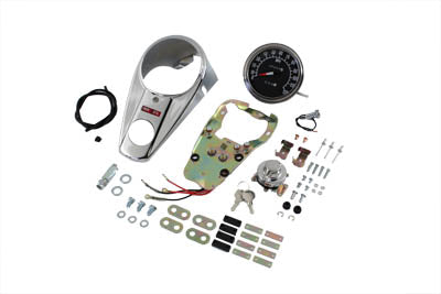 V-Twin Chrome Two Light Dash Panel Kit with 2:1 Ratio Speedometer - 39-0911