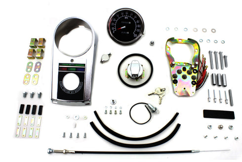 V-Twin Chrome Cast Dash Panel Kit with 2:1 Ratio Speedometer - 39-0914