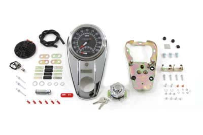 V-Twin Chrome Two Light Dash Panel Kit with 1:1 Ratio Speedometer - 39-0917