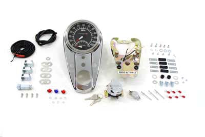 V-Twin Chrome Three Light Dash Panel Kit with 1:1 Ratio Speedometer - 39-0918