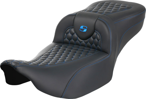 SADDLEMEN Roadsofa™ Extended Reach Seat - without Backrest - Honeycomb - Blue Stitch - FLTR/FLHX '23-'24 823-07-19001