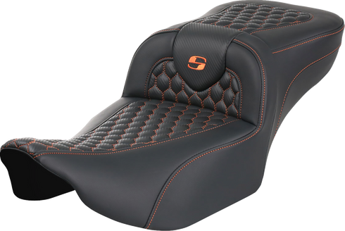 SADDLEMEN Roadsofa™ Extended Reach Seat - without Backrest - Honeycomb - Orange Stitch - FLTR/FLHX '23-'24 823-07-19003