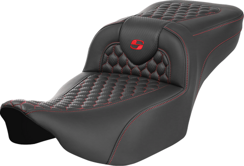 SADDLEMEN Roadsofa™ Extended Reach Seat - without Backrest - Honeycomb - Red Stitch - FLTR/FLHX '23-'24 823-07-19004