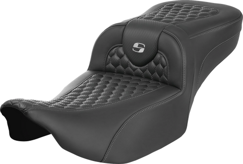 SADDLEMEN Roadsofa™ Extended Reach Seat - without Backrest - Honeycomb - Silver Stitch - FLTR/FLHX '23-'24 823-07-19005