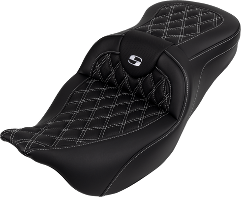 SADDLEMEN Roadsofa™ Seat - with Backrest - White Stitch - FL '08-'23 808-07B-182B6