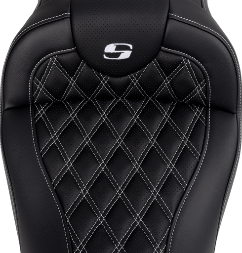 SADDLEMEN Roadsofa™ Seat - with Backrest - White Stitch - FL '08-'23 808-07B-182B6