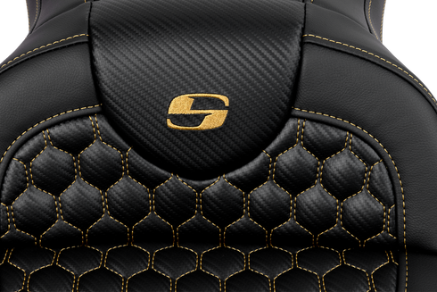 SADDLEMEN RoadSofa™ Seat - Honeycomb - Gold Stitch - without Backrest - FLH/FLT '08-'23 808-07B-18907