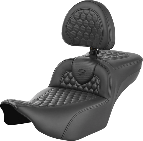 SADDLEMEN Roadsofa™ Extended Reach Seat - with Backrest - Honeycomb - FLTR/FLHX '23-'24 823-07-190B0