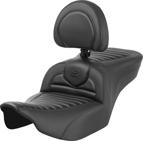 SADDLEMEN Roadsofa™ Seat - with Backrest - Tuck-n-Roll - Carbon Fiber - FLTR/FLHX '23-'24 823-07-204B0