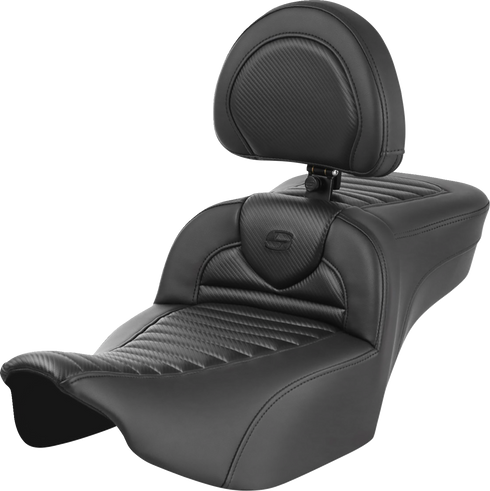 SADDLEMEN Roadsofa™ Extended Reach Seat - with Backrest - Tuck-n-Roll - Carbon Fiber - FLTR/FLHX '23-'24 823-07-205B0