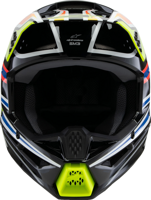 ALPINESTARS Youth SM3 Helmet - Wurx - Gloss Black/Yellow Fluo/Blue/Red Large 8302025-1574-YL