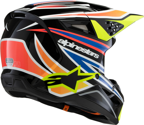ALPINESTARS Youth SM3 Helmet - Wurx - Gloss Black/Yellow Fluo/Blue/Red Large 8302025-1574-YL