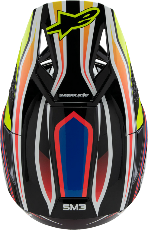 ALPINESTARS Youth SM3 Helmet - Wurx - Gloss Black/Yellow Fluo/Blue/Red Large 8302025-1574-YL