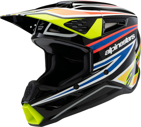 ALPINESTARS Youth SM3 Helmet - Wurx - Gloss Black/Yellow Fluo/Blue/Red - Small 8302025-1574-YS