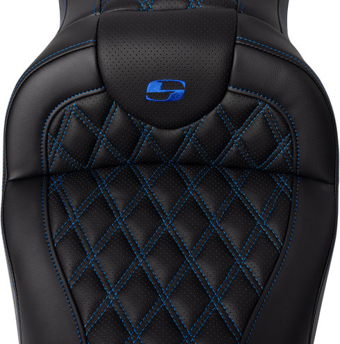 SADDLEMEN Roadsofa™ Seat - with Backrest - Blue Stitch - FL '08-'23 808-07B-182B1