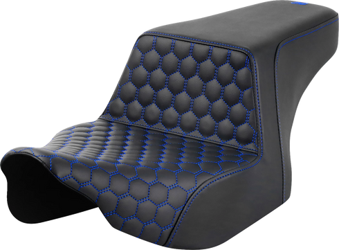 SADDLEMEN Step-Up Seat - Front Honeycomb - Blue Stitching - FL '23-'24 823-07-17701