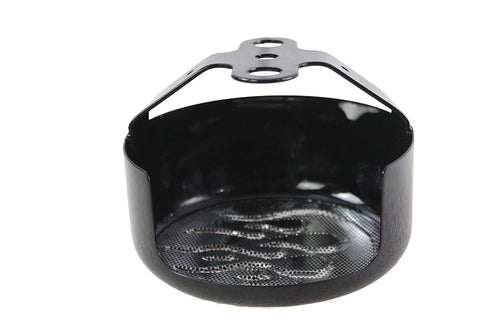 V-Twin Round Horn Cover Black with Chrome Flame - 42-0168