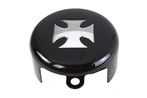 V-Twin Round Horn Cover Black with Chrome Maltese - 42-0170