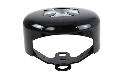 V-Twin Round Horn Cover Black with Chrome Maltese - 42-0170
