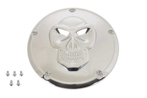 V-Twin Raised Skull Derby Cover Chrome - 42-0222