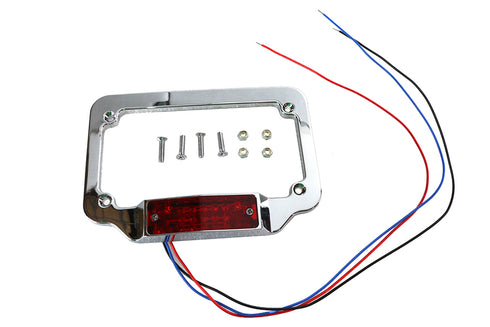V-Twin License Plate Frame Chrome Billet with LED Red Top Lamp - 42-0923