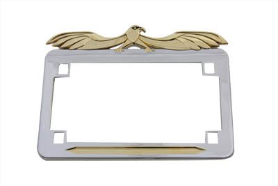 V-Twin License Plate Frame Flying Eagle Style Gold Inlay - 42-1038