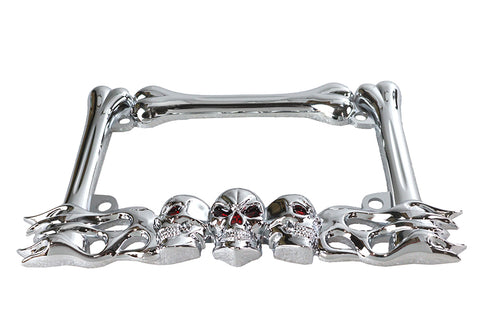 V-Twin License Plate Frame Skull Style Chrome - 42-1068