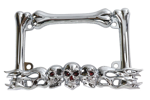 V-Twin License Plate Frame Skull Style Chrome - 42-1068