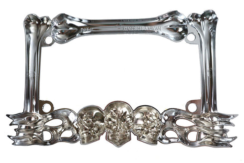 V-Twin License Plate Frame Skull Style Chrome - 42-1068