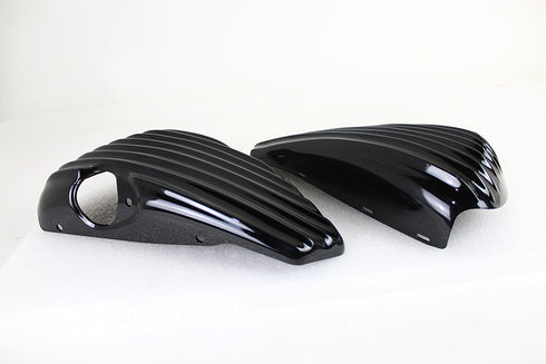 V-Twin Finned Oil Tank and Battery Side Cover Set Gloss Black - 42-1453