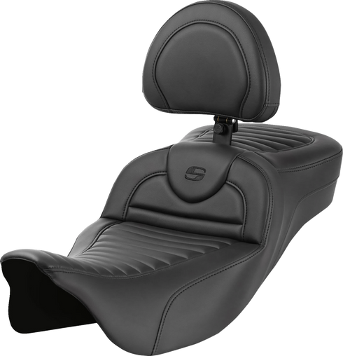 SADDLEMEN Roadsofa™ Extended Reach Seat - with Backrest - Tuck-n-Roll - FL '08-'24 808-07B-203B0