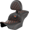 SADDLEMEN RoadSofa™ Seat - with Backrest - Lattice Stitch - Orange Stitch - FLTR/FLHX '23-'24 823-07-182B3