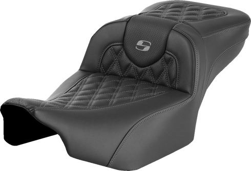 SADDLEMEN Roadsofa™ Extended Reach Seat - without Backrest - Lattice Stitch - Gray Stitch - FLTR/FLHX '23-'24 823-07-18402