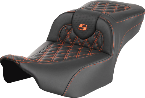 SADDLEMEN Roadsofa™ Extended Reach Seat - without Backrest - Lattice - Orange Stitch - FLTR/FLHX '23-'24 823-07-18403