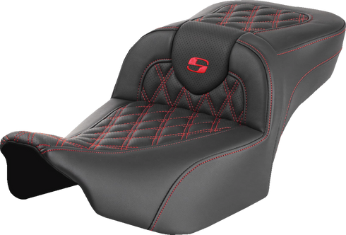 SADDLEMEN Roadsofa™ Extended Reach Seat - without Backrest - Lattice Stitch - Red Stitch - FLTR/FLHX '23-'24 823-07-18404