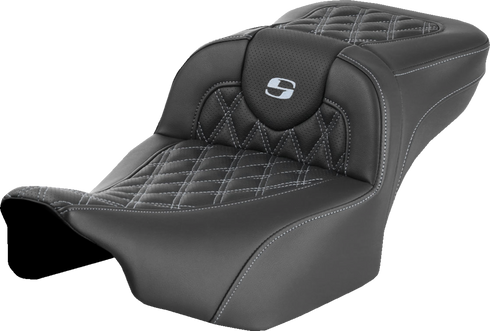 SADDLEMEN Roadsofa™ Extended Reach Seat - without Backrest - Lattice - Silver Stitch - FLTR/FLHX '23-'24 823-07-18405