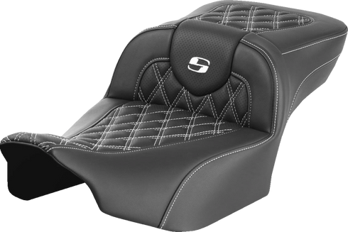 SADDLEMEN Roadsofa™ Extended Reach Seat - without Backrest - Lattice Stitch - White Stitch - FLTR/FLHX '23-'24 823-07-18406