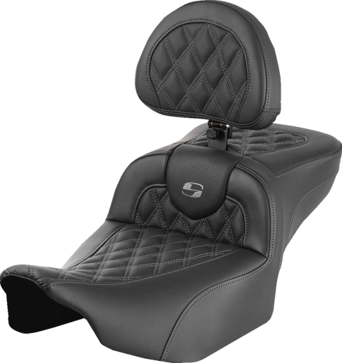 SADDLEMEN Roadsofa™ Extended Reach Seat - with Backrest - Lattice Stitch - Gray Stitch - FLTR/FLHX '23-'24 823-07-184B2