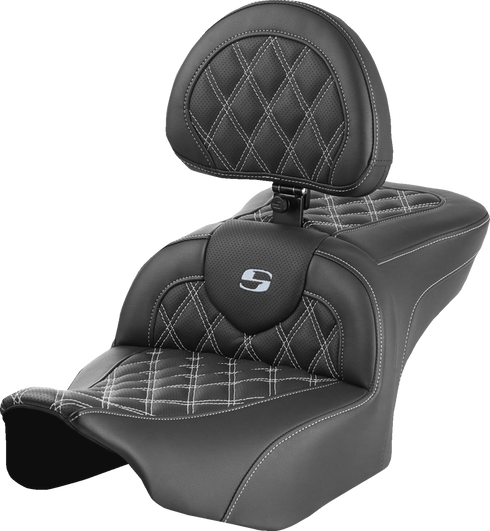 SADDLEMEN RoadSofa™ Seat - with Backrest - Lattice Stitch - Silver Stitch - FLTR/FLHX '23-'24 823-07-182B5