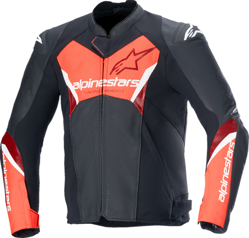 ALPINESTARS Faster v3 Airflow Leather Jacket - Black/Red Fluo - US 42 / EU 52 3103625-1030-52
