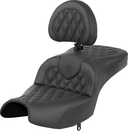 SADDLEMEN Roadsofa™ Seat - With Backrest - Black - Lattice Stitch - Indian Pursuit '22-'24 I22-02-182BR