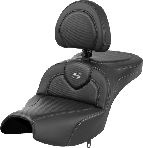 SADDLEMEN Roadsofa™ Seat - With Backrest - Black - Carbon Fiber - Indian Pursuit '22-'24 I22-02-185BR