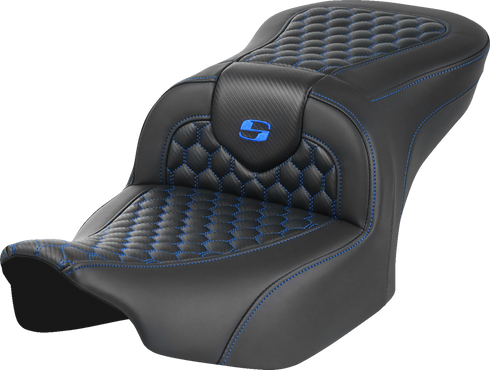 SADDLEMEN Roadsofa™ Seat - without Backrest - Honeycomb - Blue Stitch - FLTR/FLHX '23-'24 823-07-18901