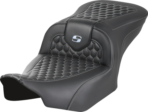 SADDLEMEN Roadsofa™ Seat - without Backrest - Honeycomb - Silver Stitch - FLTR/FLHX '23-'24 823-07-18905
