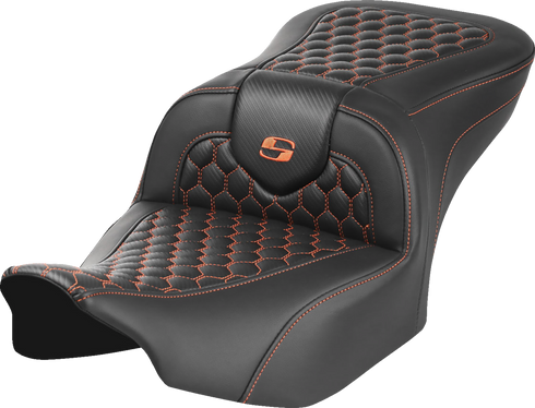 SADDLEMEN Roadsofa™ Seat - without Backrest - Honeycomb - Orange Stitch - FLTR/FLHX '23-'24 823-07-18903