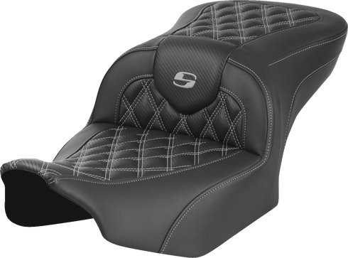 SADDLEMEN RoadSofa™ Seat - without Backrest - Carbon Fiber - Lattice Stitch - Gray Stitch - FLTR/FLHX '23-'24 823-07-20602