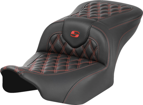 SADDLEMEN RoadSofa™ Seat - without Backrest - Carbon Fiber - Lattice Stitch - Red Stitch - FLTR/FLHX '23-'24 823-07-20604