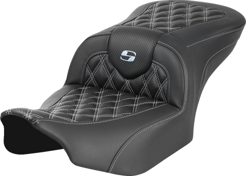 SADDLEMEN RoadSofa™ Carbon Fiber Seat - w/o Backrest - Lattice Stitch - Silver Stitch - FL/FX '23-'24 823-07-20605