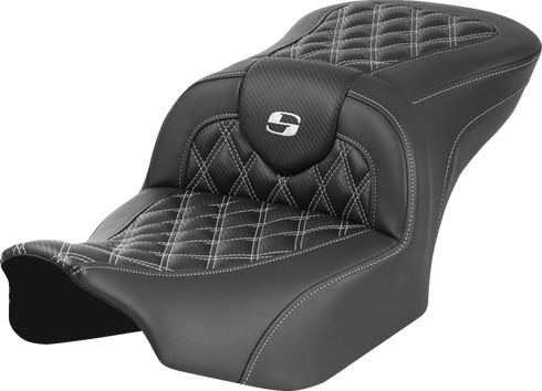 SADDLEMEN RoadSofa™ Seat - without Backrest - Carbon Fiber - Lattice Stitch - White Stitch - FLTR/FLHX '23-'24 823-07-20606